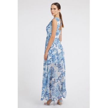 Rochie cu imprimeu floral si detalii plisate