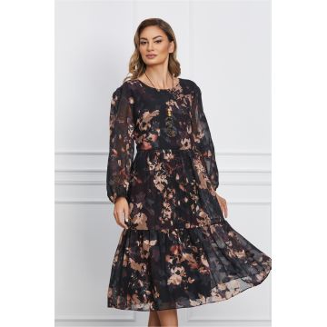 Rochie Daria neagra cu imprimeuri maro