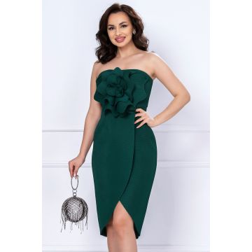 Rochie de ocazie verde Simone cu floare 3D