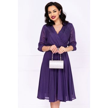 Rochie de soacra in clos mov cu cordon stralucitor in talie