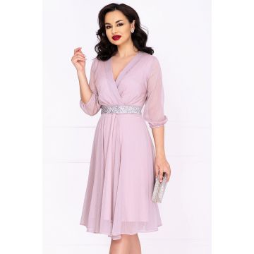Rochie de soacra in clos rose cu cordon stralucitor in talie