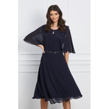 Rochie Delia bleumarin din voal cu strasuri