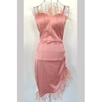 Rochie Eleganta de Dama, cu Snur Reglabil si Fulgi, Tzipora, Roz Pudra