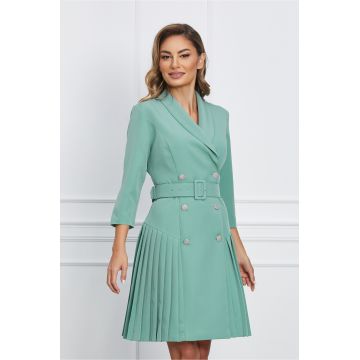 Rochie Iris verde mint tip sacou cu pliuri la baza