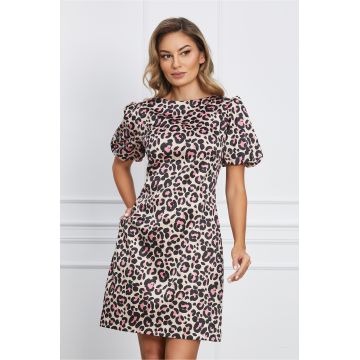 Rochie MBG bej cu animal print roz
