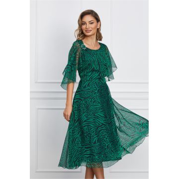 Rochie Miruna verde cu animal print