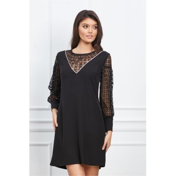 Rochie Moze neagra cu buline din glitter argintiu