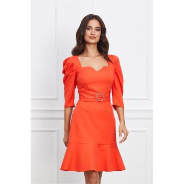 Rochie Moze orange cu volan la baza si catarama in talie