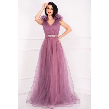 Rochie pretioasa de nasa Lily rose cu sclipici si flori 3D pe umeri