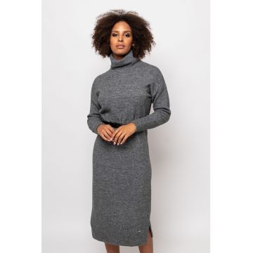 Rochie-pulover cu guler inalt si slituri laterale Haiko
