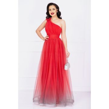 Rochie rosie de nasa Kendra lunga in degrade eleganta din tulle cu floare 3D