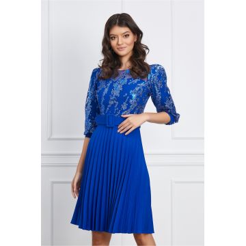 Rochie Veronica albastra cu glitter la bust si curea in talie