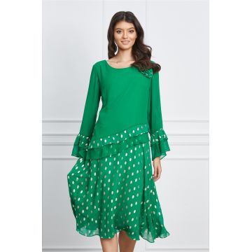 Rochie Veronica verde cu buline aurii