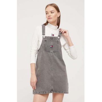 Tommy Jeans rochie jeans culoarea gri, mini, drept