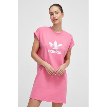 adidas Originals rochie din bumbac culoarea roz, mini, drept
