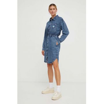 American Vintage rochie jeans culoarea albastru marin, mini, evazati