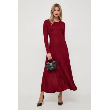 Bardot rochie culoarea bordo, maxi, evazati