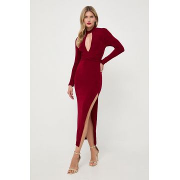 Bardot rochie culoarea bordo, maxi, mulata