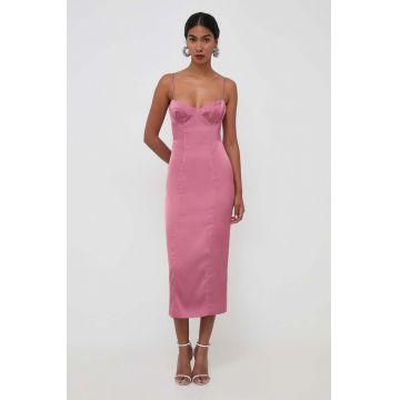 Bardot rochie culoarea roz, midi, mulata