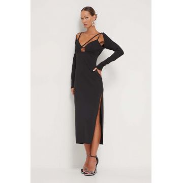 HUGO rochie culoarea negru, midi, drept