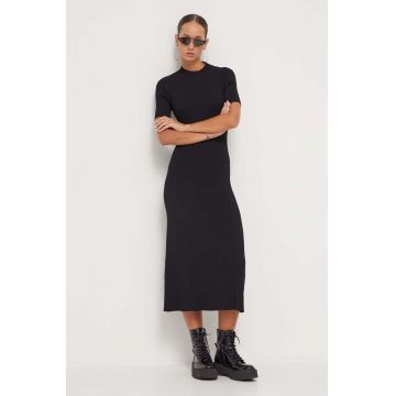 HUGO rochie culoarea negru, midi, mulata