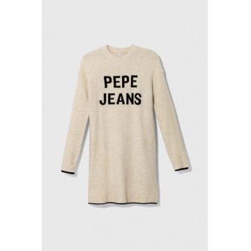 Pepe Jeans rochie din amestec de lână pentru copii culoarea bej, mini, oversize