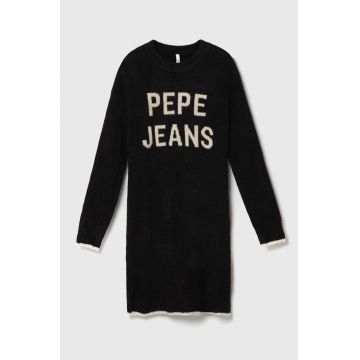 Pepe Jeans rochie din amestec de lână pentru copii culoarea negru, mini, oversize