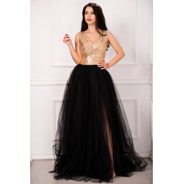 Rochie de seara Cinderella din tulle cu paiete aurii