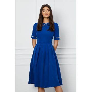 Rochie Dy Fashion albastra cu dantela la guler