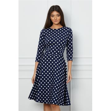 Rochie Dy Fashion bleumarin cu buline albe