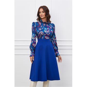 Rochie Dy Fashion clos albastra cu imprimeu rosu la bust