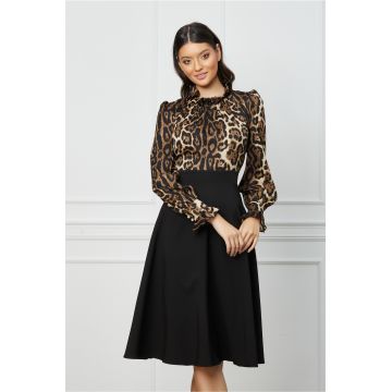 Rochie Dy Fashion clos neagra cu animal print maro la bust