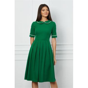 Rochie Dy Fashion verde cu dantela la guler