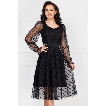 Rochie eleganta de ocazie neagra acoperita de tulle cu buline