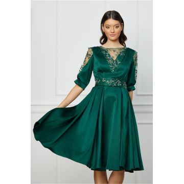 Rochie Ella Collection Alia verde cu paiete si cordon in talie