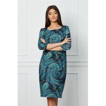 Rochie Ilona bleumarin cu picatele turcoaz