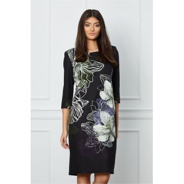 Rochie Ilona neagra cu imprimeu floral kaki