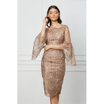 Rochie MBG bej din dantela cu paiete