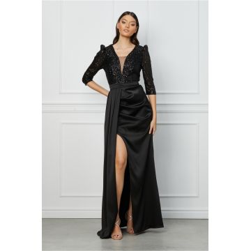 Rochie MBG lunga neagra cu paiete la bust