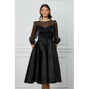 Rochie MBG neagra din satin cu bust din organza