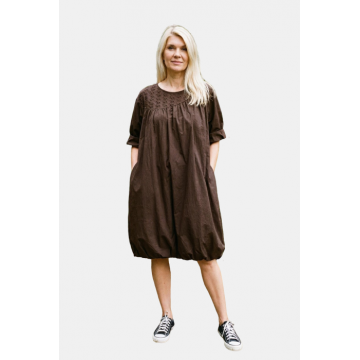 Rochie midi gogosar cu dantela, din poplin de bumbac, maro