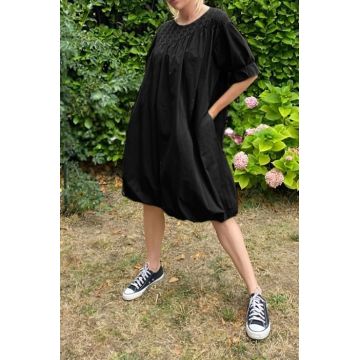 Rochie midi gogosar cu dantela, din poplin de bumbac, neagra