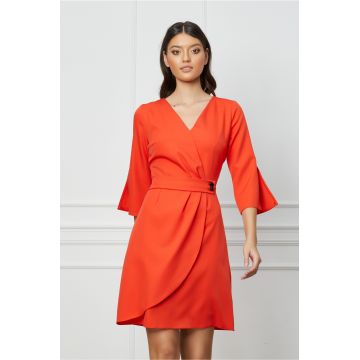 Rochie Moze orange cu pliuri in talie