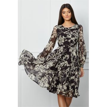 Rochie Oana neagra cu imprimeuri bej