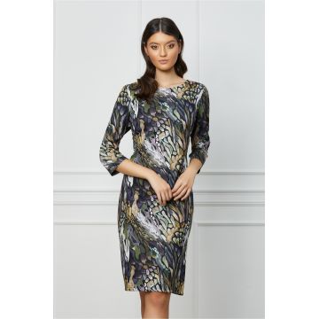 Rochie Silvia neagra cu imprimeuri mov si kaki