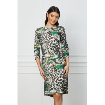 Rochie Silvia verde cu animal print