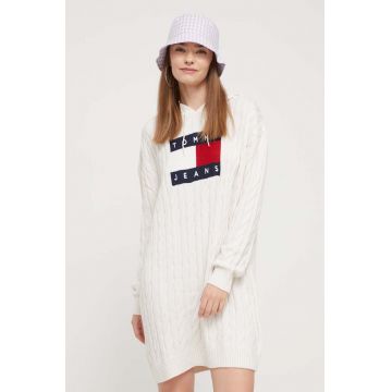 Tommy Jeans rochie culoarea bej, mini, oversize