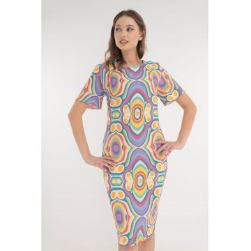 Rochie alba cu imprimeu multicolor