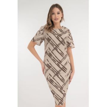 Rochie bej cu print geometric