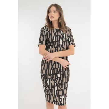 Rochie cafenie cu print abstract negru